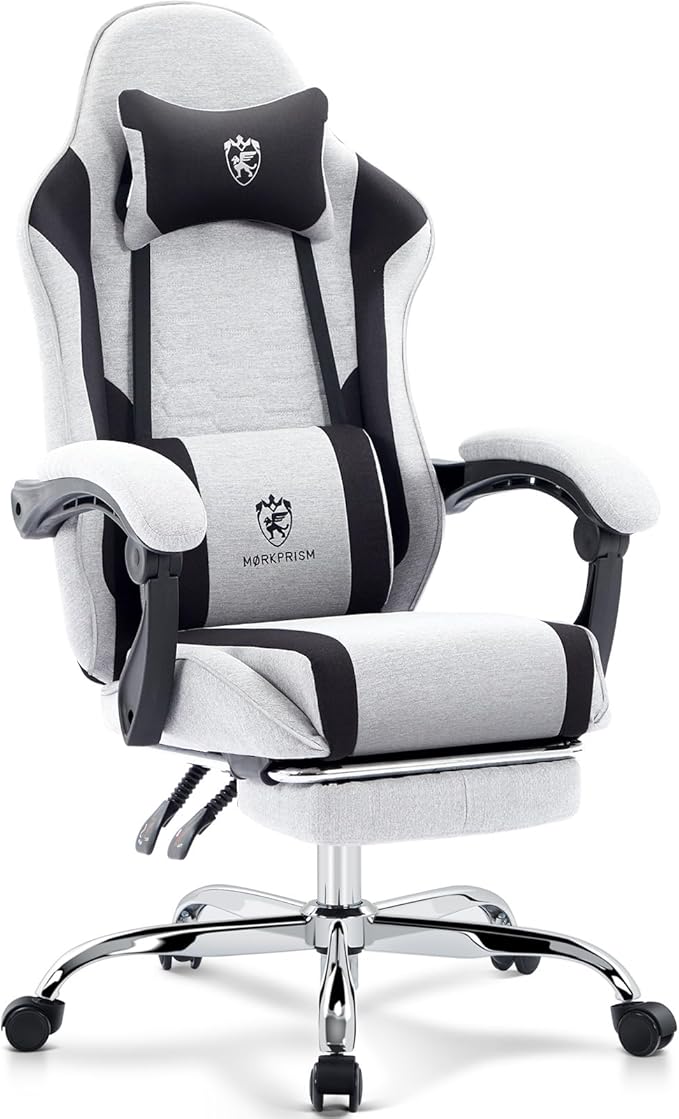 Gaming Chair Breathable FabricComputer Office Chair with FootrestMassage Lumbar Support and Gel PadErgonomic Reclining Adjustable Gamer Chair with Headrest and Spring Cushion Grey Black