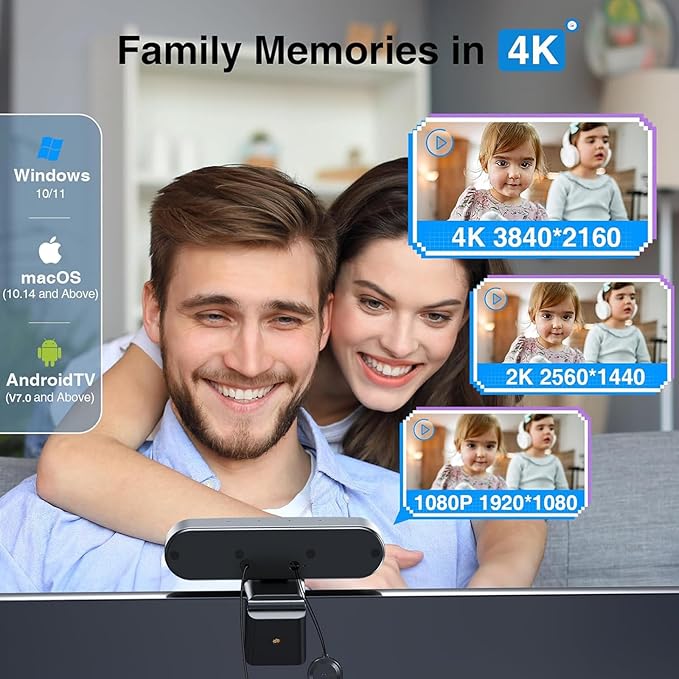 EMEET C980 PRO 3-in-1 4K Webcam with Microphone and Speaker 60°-98° Wide Angle Webcam w/ 4 Noise Cancel Mics 2 Speakers Fixed Focus Magnetic Privacy Cover Great for Group and Personal Video Calls