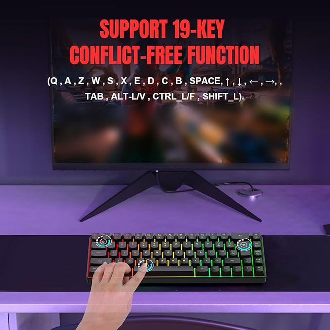 Wired Gaming Keyboard RGB Mechanical Gaming Keyboard with 68 Keys Ergonomic Design USB Wired Keyboard for Desktop Computer IBM PC Win98SE (Black)