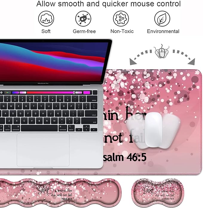Ergonomic Keyboard Wrist Rest &amp Mouse Pad Wrist Rest SetLarge XXL Gaming Desk Mat 31.5x 11.8Memory Foam Easy Typing Pain ReliefMultifunctional Desk Mat for Office &amp HomeBible Verses Psa