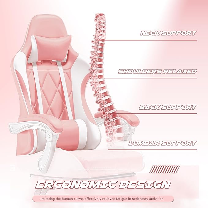 Homall Gaming Chair Computer Chair with Footrest and Massage Lumbar Support Ergonomic High Back Video Game Chair with Swivel Seat and Headrest (Pink)