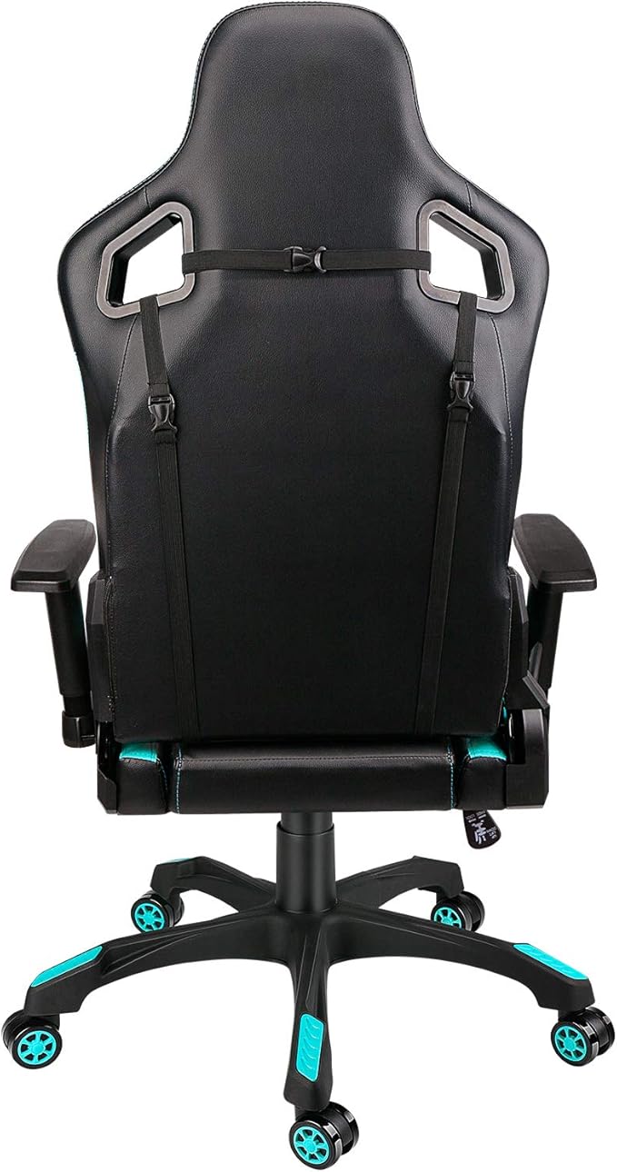 Leopard Gaming Chair High Back PU Leather Office Chair Adjustable Video Gaming Chairs Swivel Racing Chair with Adjustable Armrest (Black/Light Blue)