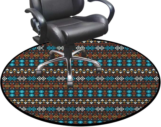 Orange Red Green Marble Round Area Rug Throw Rugs Soft Washable Small Round Floor Mats for Bedroom Living Room Zigzags Geometric Design Pattern Diameter 39.4 in