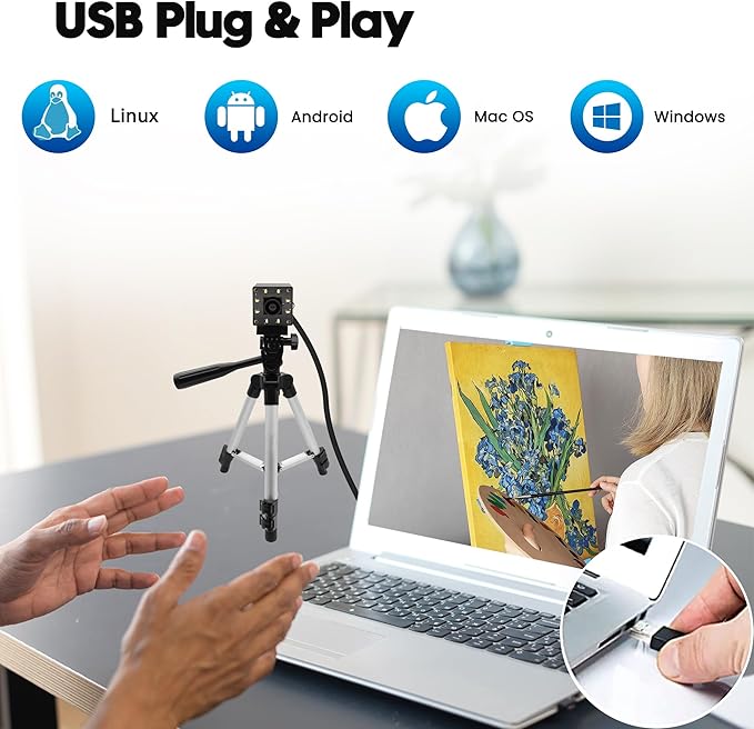 SVPRO 12MP USB Camera with Light 4K 30fps/1080P 120fps High Speed Lightburn Camera IMX577 Low Light USB External Computer Webcam with Wide Angle for PC LaptopLinuxWindowsAndroidMacOS