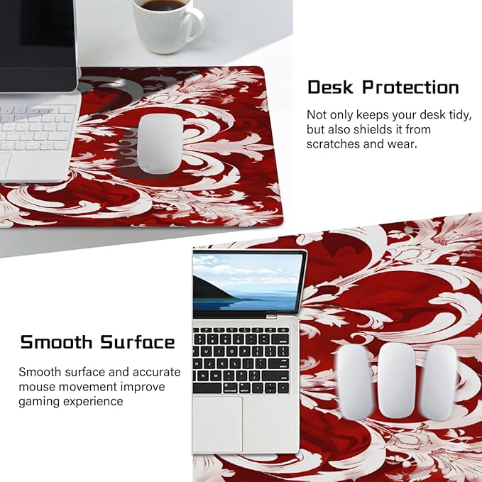 Abstract Red White Flower Large Mouse Pad Gaming Mousepad Desk Mat for Desktop Computer Keyboard Waterproof Mouse Mat Desk Pad with Non-Slip Base for Game School Office Home 35.4 x 15.7