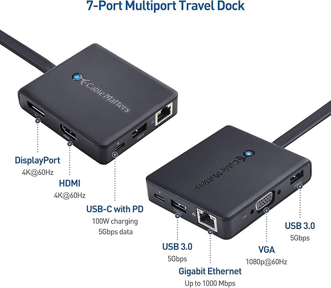 Cable Matters 7-in-1 USB C Hub with Triple Display (HDMI DisplayPort VGA) 2X USB 3.0 Gigabit Ethernet 100W Charging - Thunderbolt 4 /USB4 Compatible with MacBook Pro Dell XPS Surface Pro
