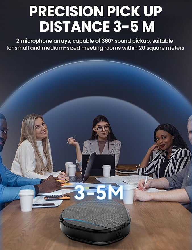 Conference Speaker and Microphone 360° Enhanced Voice Pickup with 2 AI Mics Echo &amp Noise Reduction USB-C Plug &amp Play Speakerphone for Zoom Skype Teams Calls for Home Office and Meeting Roo
