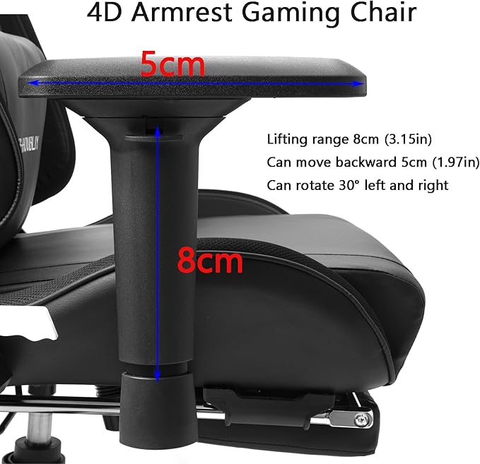 TBQATNTS RGB Gaming Chair with Bluetooth Speakers Black Massage Reclining Gaming Chair with Footrest 4D Handrail Lumbar Support Ergonomic Gaming Computer Chair for AdultsRed