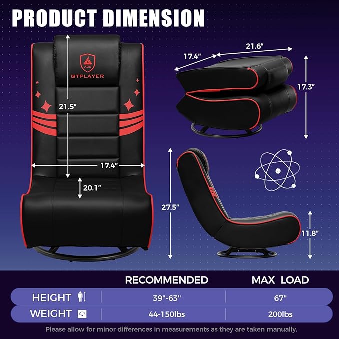 GTPLAYER Floor Gaming Chair Foldable Swivel Floor Chairs for Kids Boys Comfy Video Game Seat with 360° Multipurpose for Gamers Bedroom or Game Room (Red)