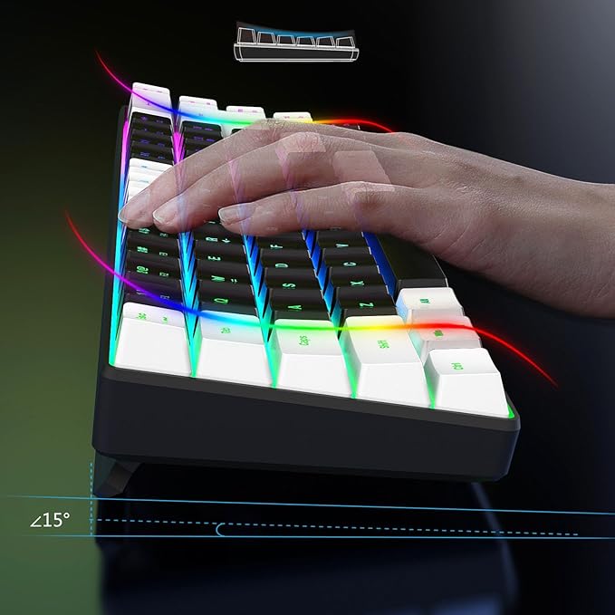Membrane Wired Gaming Keyboard RGB Backlit Membrane Gaming Keyboard 68 Keys Linear Mechanical Feel Keyboard Ergonomic USB Computer Keyboard for Office Home Game (White Black)