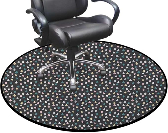 Multi Round Carpet Trendy Area Rugs Non Slip Soft Floor Carpet for Indoor Bedroom Living Room Bathroom Kitchen Floor Mat Vintage Polka Dots on Grey Background Image Diameter 39.4 in