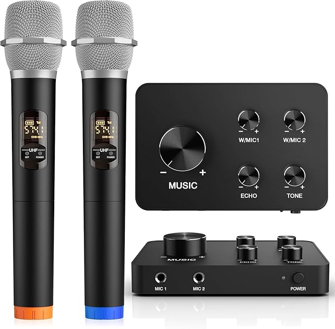 Wireless Karaoke Microphone System Dual Handheld Wireless Microphones for Smart TV Speaker &amp Amplifier HDMI/AUX in/Out 100FT Dynamic Microphonefor Home Karaoke Singing Church &amp Wedding