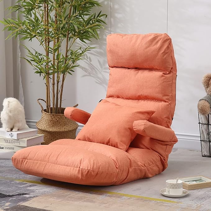 YCKEGEW Floor Arm Chair Sofa Chair with Back SupportNeck Lumbar and Legs 3-Sections AdjustmentRecliner Chairs for Bedroom Game Chair for Adults Kids (Color : Orange)