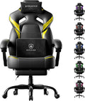 GTPLAYER Big and Tall Gaming Chair for Adults Ergonomic Office Chair with Footrest Heavy Duty 350 lbs Capacity High Back Premium Leather &amp Iridescent Trim ACE-Armor Yellow (Iridescent)