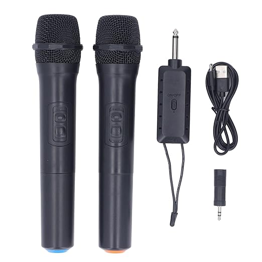 Walfront 1 to 2 Mic Wireless Noise Reduction Microphone Dynamic Mic for Karaoke Party Gathering with Clear Sound Stable Signal and No Latency