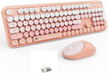Wireless Keyboard and Mouse Combo 2.4 GHz Full-Sized Wireless Keyboard Mouse with Round Keycaps for Windows Computer Desktop PC Laptop (GradientPink)