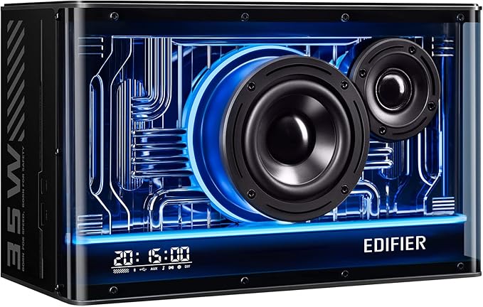 Edifier QD35 Tabletop Bluetooth Speakers Hi-Res Audio &amp Hi-Resolution Sound Wireless Certified Computer Loudspeaker 35W GaN Ultra-Fast Charging Splendid Light Effects Home Speaker for Phone Bl