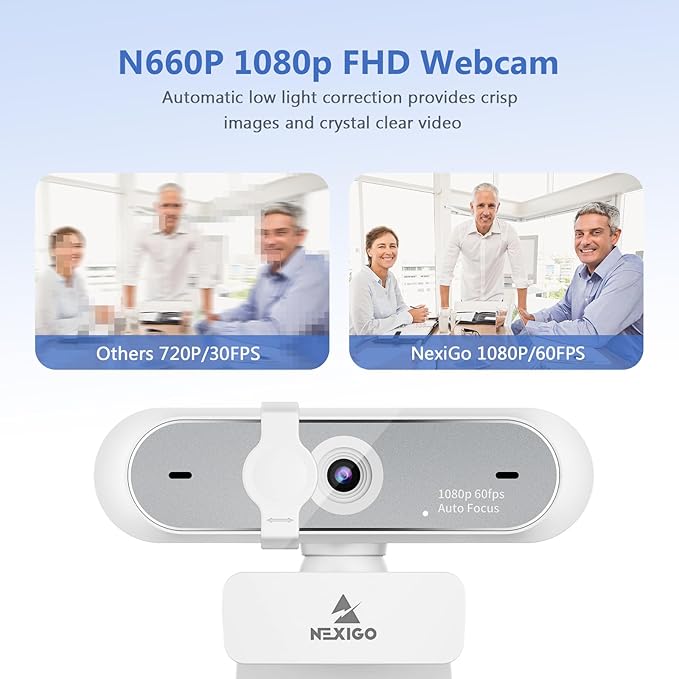 NexiGo 1080P Webcam Kits N660P (Gen 2) 1080P 60FPS Webcam with Software Control Dual Microphone &amp Cover Autofocus Lightweight Mini Tripod for OBS/Zoom/Skype/FaceTime/Teams/Twitch