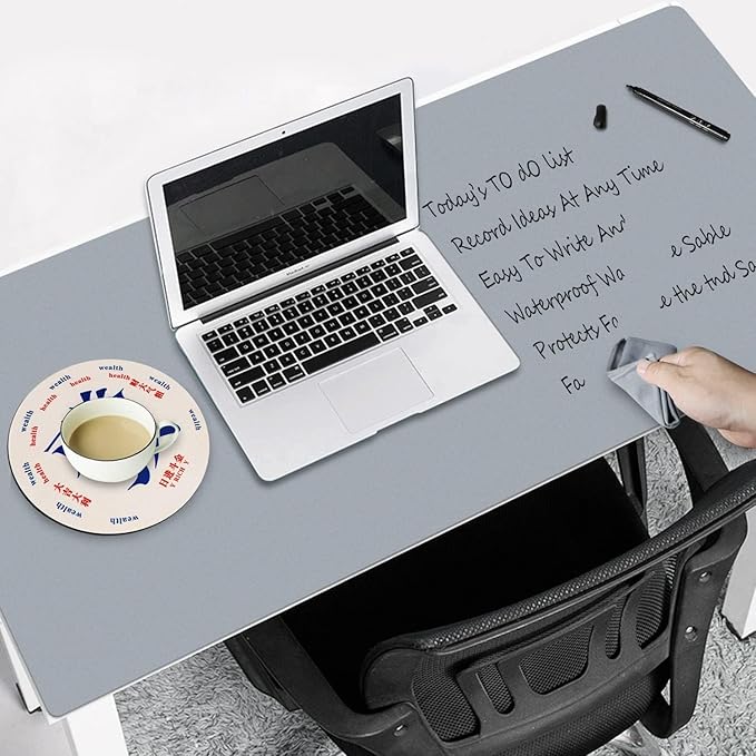 Magnetic Dry Erase Desk Mat for Making Plans31.5x15.7 Writable &amp Erasable Desk Mouse Pad with 2 Markers &amp 2 ClothsWaterproof Writing Desk Pad for Office Home School Classroom (Pale Gray)