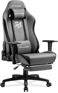 GTPLAYER Gaming Chair with Footrest Fabric Breathable Big and Tall Ergonomic Computer Chair 350 lbs with Adjustable Lumbar Support and Recliner High Back Game Chair for Office Gaming Grey