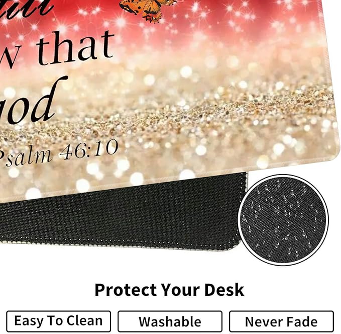 Large XXL Gaming Desk Mat 31.5x 11.8 Ergonomic Keyboard Wrist Rest &amp Mouse Pad Wrist Rest + Coaster Set Non-Slip Base Memory Foam Office and Home Christian Psalm 46:10