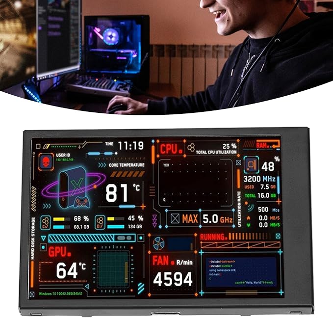 VBESTLIFE 3.5inch Computer Temp Monitor USB C PC Mini Sensor Panel Display for aida64 PC CPU Data Temperature Monitor Computer Case Secondary Screen