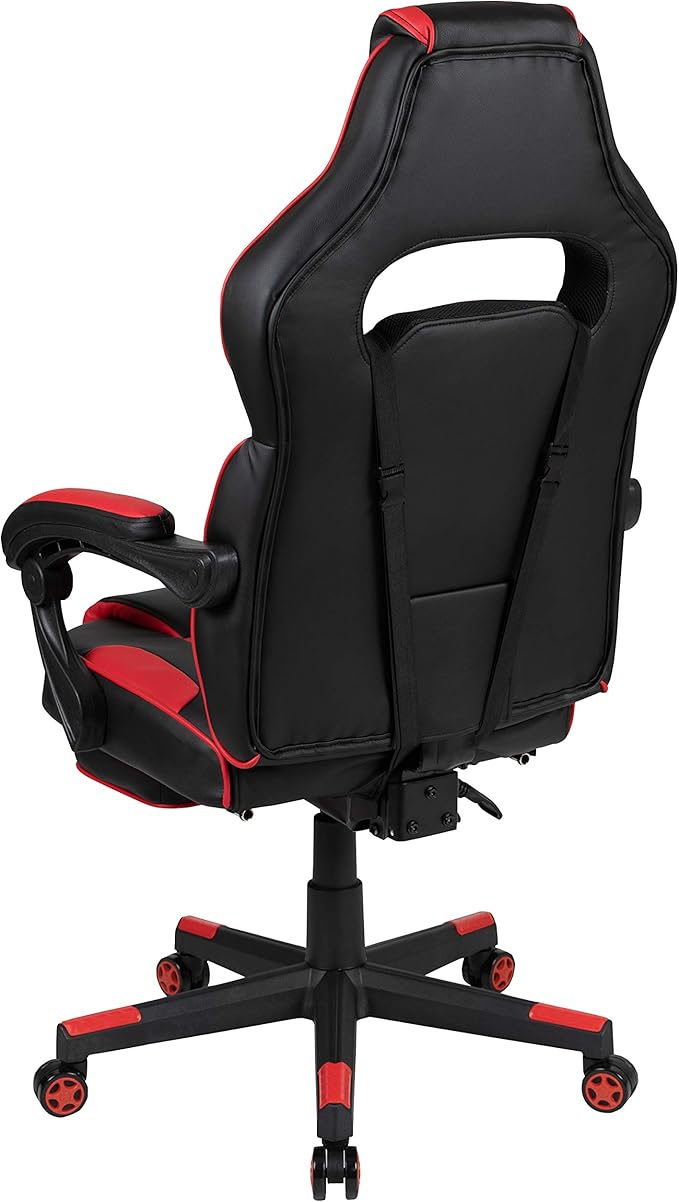 EMMA + OLIVER Red Ergonomic Gaming Chair - Reclining Back/Arms Footrest Massaging Lumbar