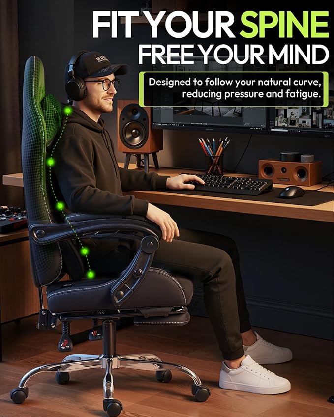 Dowinx Ergonomic Gaming Chair with Footrest &amp Massage Lumbar 2D-Linkage Armrests for Computer Chair 330lbs with Headrest Pillow for Office Home Streaming and Long Gaming Sessions Black