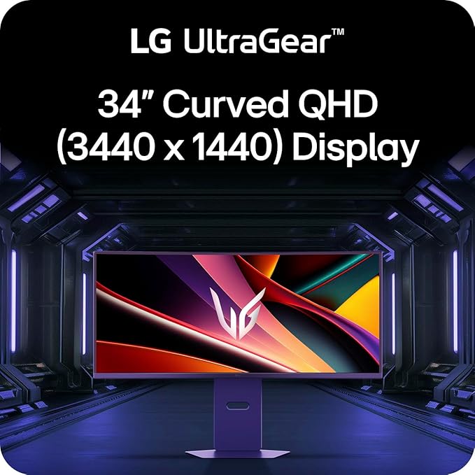 LG 34G600A-B 34-inch Ultragear WQHD (3440 x 1440) Curved Gaming Monitor 160Hz AMD FreeSync Premium HDR10 Built-in Speaker Reader Mode HDMI 2.1 DisplayPort Tilt/Height/Swivel Stand Black