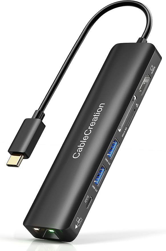USB C Hub with Ethernet CableCreation 7 in 1 4k@60Hz HDMI USB C Multiport Adapter with 100W PD 2 USB 3.0 Ports SD/TF Cards Reader Compatible for MacBook Pro/Air M1 M2 iPad Pro/Air Dell XPS HP