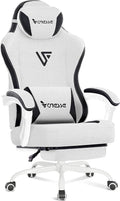 Vonesse Gaming Chair Computer Chair Fabric with Pocket Spring Cushion Office Chair with Footrest and Massage Lumbar Support Reclining Gaming Chairs for Adults 250LBS (Beige White)