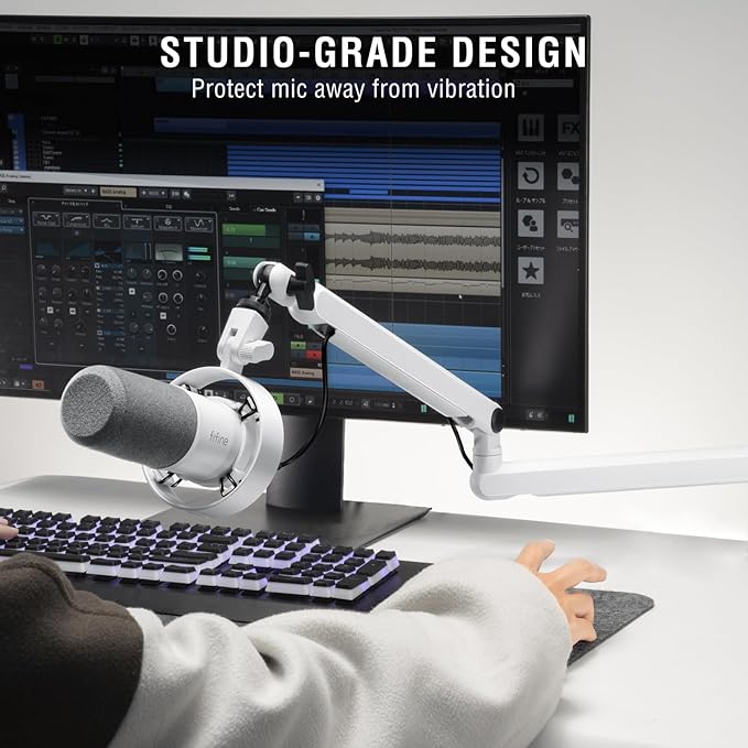 FIFINE All-in-one Audio Kit XLR Podcast Dynamic Mic with Tap-to-MuteXLR Cable &amp Adjustable Low Profile Arm Audio Mixer Mic with 48V Phantom Power for Gaming Studio-K688W+BM88W+SC8W+L9W