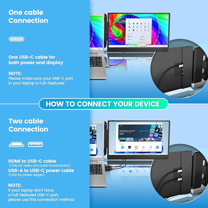 Cenerius 14 Laptop Screen Extender FHD 1080P IPS Portable Monitor for Laptop Dual Screen Monitor Extender Compatible with 13-17 Laptops HDMI/USB-A/USB-C Plug-Play for Windows Mac Android