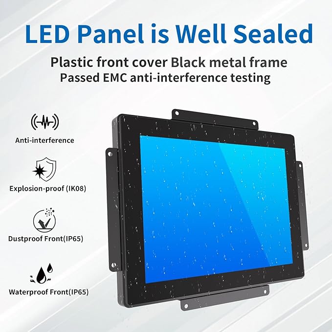 10.4 Inch Open Frame Touch Monitor PCAP 10-Point Touch Industrial Touchscreen Monitor with HDMI/VGA/DVI Interface Active Matrix TFT LCDLED Backlight with VESA Mount