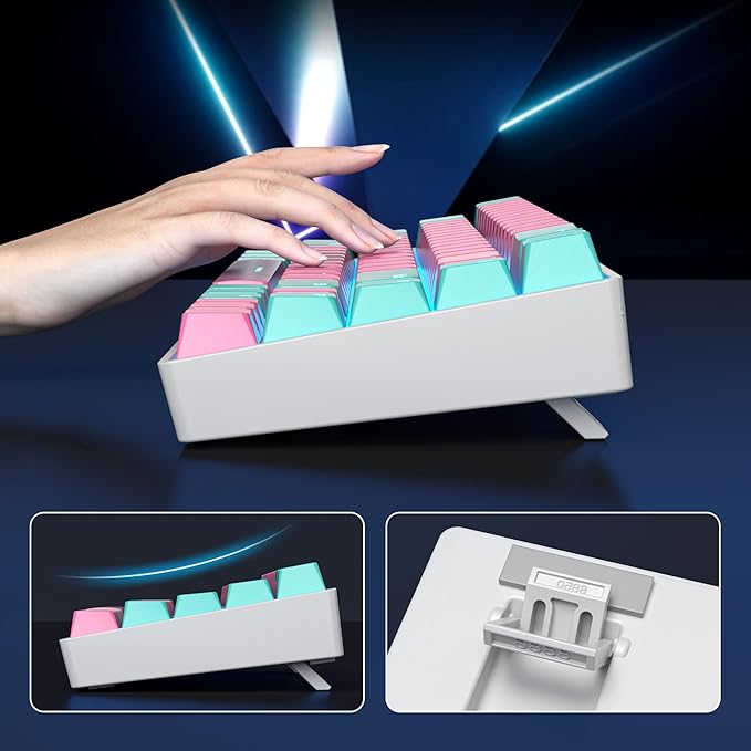 surmen 65% Percent Gaming Keyboard Mechanical with Linear Red Switch 68-Keys Pink Mini Gaming Keyboard 60 Percent LED Light Backlit PBT Keycaps for Laptop Desktop PC Gamers (68 Miami)