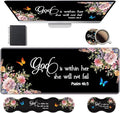 Ergonomic Keyboard Wrist Rest &amp Mouse Pad Wrist Rest Set Large XXL Gaming Desk Mat 31.5x 11.8 with Memory Foam Easy Typing Pain Relief for Office &amp Home Floral Quote Bible Verse Psalm 46: