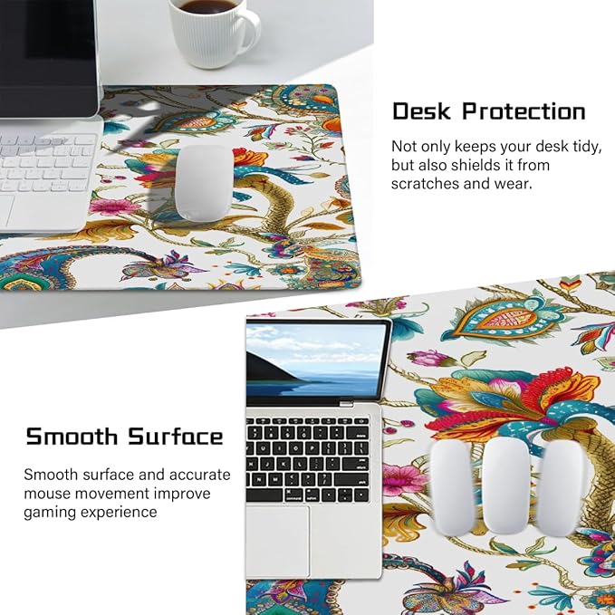 Color Paisley Tree Large Mouse Pad Gaming Mousepad Desk Mat for Desktop Computer Keyboard Waterproof Mouse Mat Desk Pad with Non-Slip Base for Game School Office Home 35.4 x 15.7