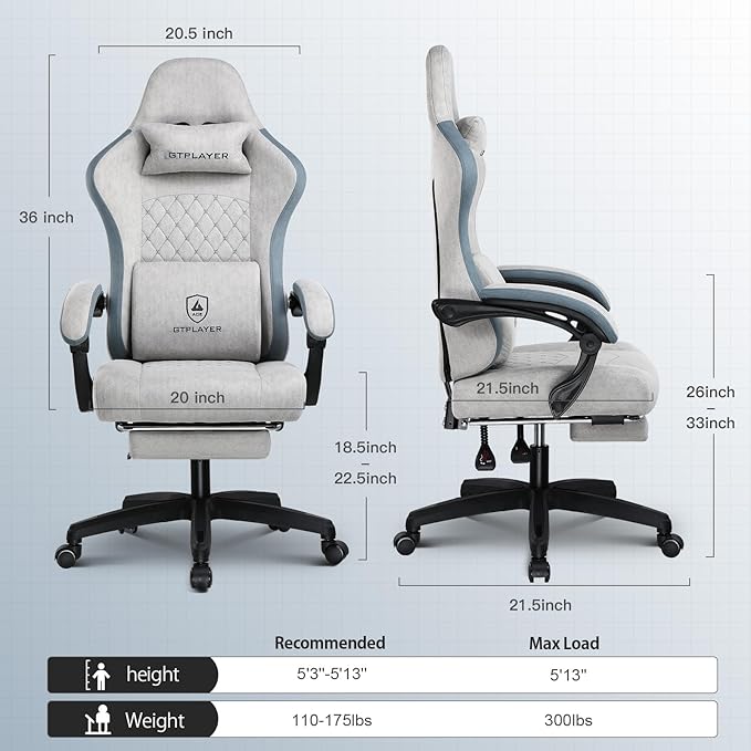GTPLAYER Gaming Chair Computer Office Chair with Pocket Spring Cushion Linkage Armrests and Footrest High Back Ergonomic Computer Chair with Lumbar Support Task Chair with Footrest