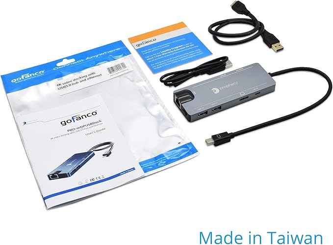 gofanco Prophecy Mini DisplayPort 4K Video Dock/Docking Station 4K @30Hz (HDMI 1.4) or 4K @60Hz (DP 1.2) USB 3.0 &amp Gb Ethernet Adapter Hub PC and MacBook TAA Compliant (Windows &amp Mac)
