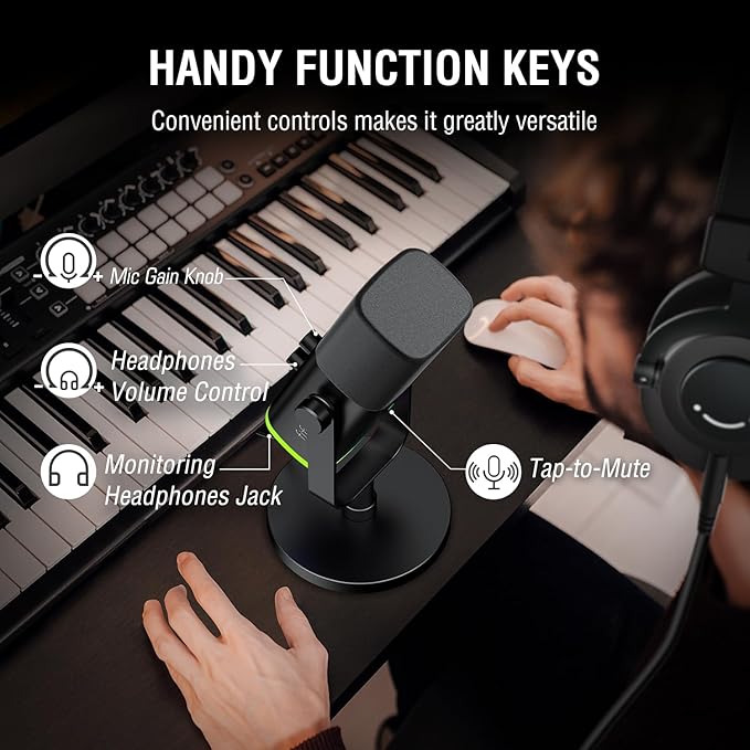 FIFINE XLR/USB Microphone and Studio Monitor Headphones Set Computer Recording Mic with Mute Button RGB Over Ear Wired Headset Pack for YouTube Podcasting Streaming Gaming (AM8+H8)