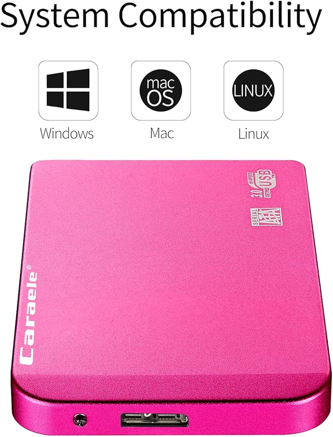 Portable SATA External Hard Drive HDD 500GB 1TB 2TB USB3.0 Ulra-Fast File Transfers for Windows Mac and Linux (2TB Red)