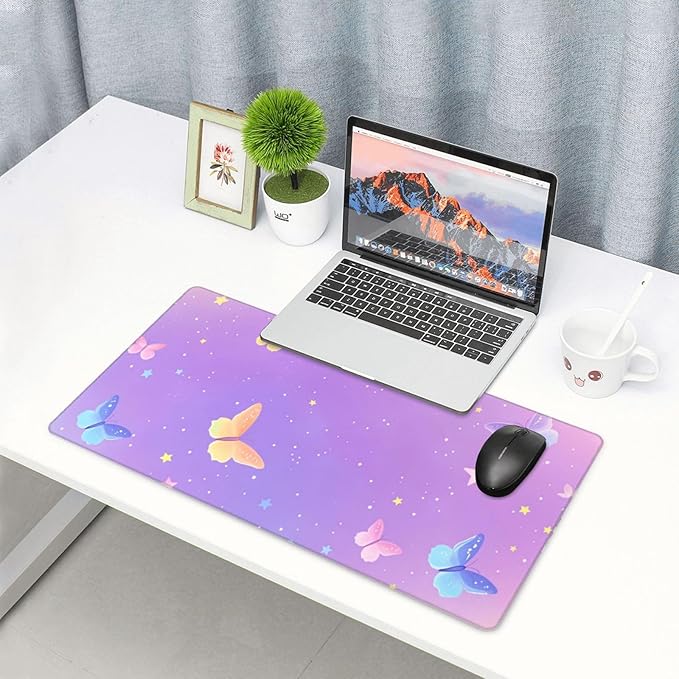 Purple Star Butterfly Desk Cover MatExtended Large Mouse PadComputer Laptop Mat Desk Decor for Office Game Home 30x16 Inch