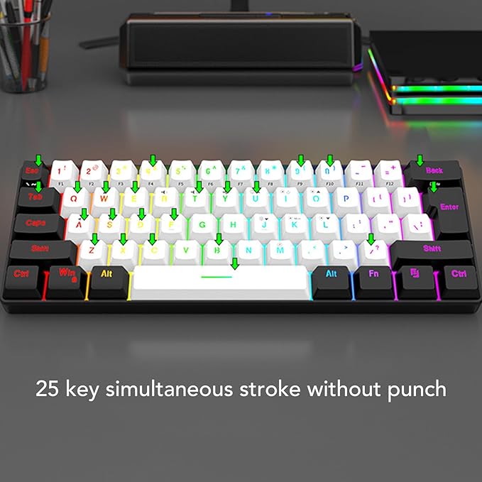 61 Key RGB Illuminated Keyboard 61 Keys Multi Color RGB Illuminated LED Backlit Wired Gaming Keyboard Ergonomic Gaming Mouse and Keyboard for Tablet Laptop (White Center Black