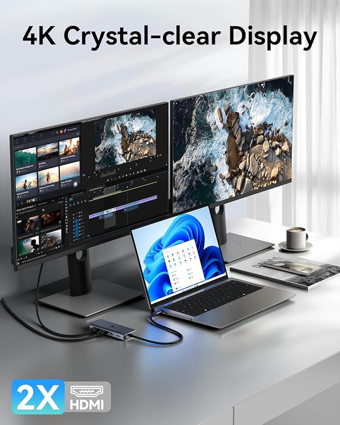 LIONWEI 9 in 1 Laptop Docking Station Dual HDMI 100W PD USB C 3.0 Ethernet Audio/Mic USB C Hub for Dell/Surface/HP/Lenovo Laptops