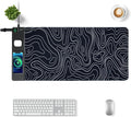 3 in 1 Wireless Charging Mouse Pad Gift for Dad/Office ManagerWireless Charger Compitable with iPhone/Watch/airpods. Wireless Charging Desk Mat 90 x 40cmBlack Topographic Computer Desk Pad