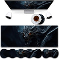 4 in 1 Mouse Pad Combo Large Gaming Mouse Pad + Keyboard Wrist Support + Mouse Wrist Rest + Coaster Table Pad 31.5 x 11.8 with Memory Foam Ergonomic Wrist Pad Set Cool Dark Dragon