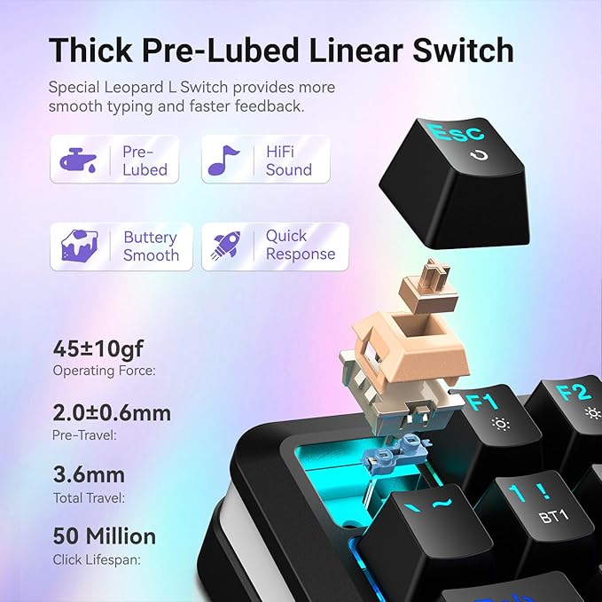 Redragon K708 Wireless Mechanical Keyboard with Screen Volume Knob &amp Pre-Lubed Switches - Tri-Mode (Bluetooth/2.4G/USB-C) RGB Gasket Gaming Keyboard Hot Swappable 4000mAh Battery for PC Mac e