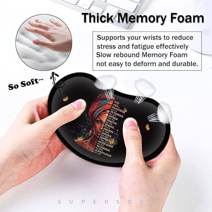 Large Mouse Pad with Mouse Wrist Rest 31.5x11.8 in Extended Mouse Mat with Ergonomic Memory Foam Wrist Rest for Work &amp Gaming Writing Pad African American Women Black Girl Office Desk Pad 2