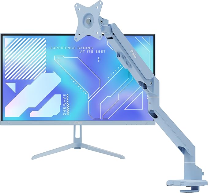 Pixio PX248 Wave Blue 24 inch 200Hz Refresh Rate FHD 1080p Resolution Fast IPS Panel 1ms GTG Response Time Gaming Monitor and PS1S Wave Blue Single Monitor Arm - Fits up to 32 inches and 19.8lbs