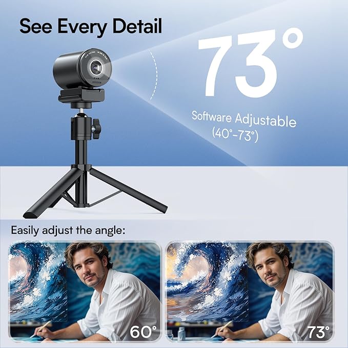 EMEET SmartCam S800-4K Webcam with Tripod for Streaming Sony 1/2'' Sensor Supports HDR PDAF&ampTOF Dual-autofocus 1080P@60FPS Adjustable Heights with 360° Swivel Head Perfect for Live Streaming